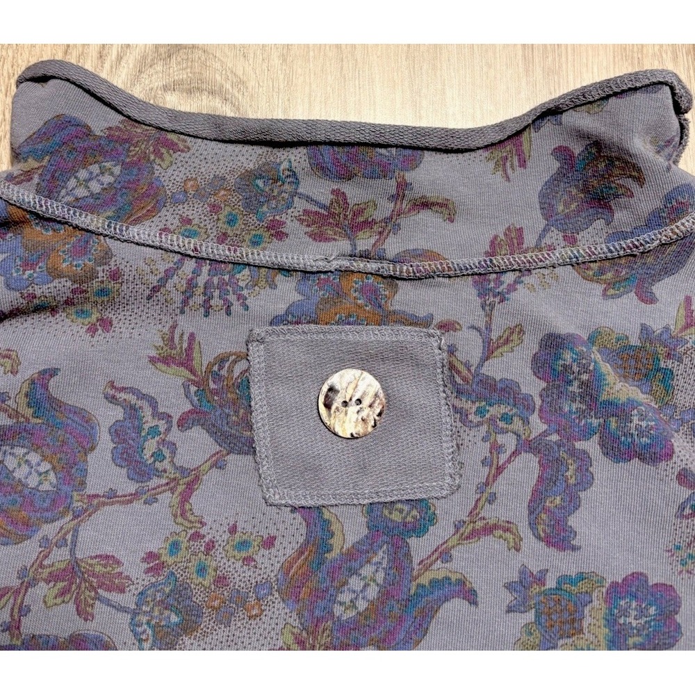 Color Me Cotton CMC Mock Neck Terry Top Floral Pattern Pocket Button Pullover XL - Picture 6 of 10